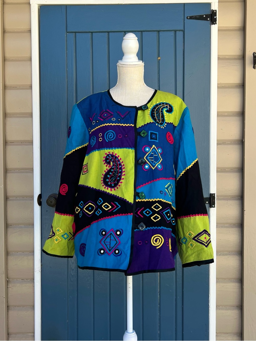 Vintage Indigo Moon Multi Colored patchwork Bohemian Jacket Women’s Size 2X